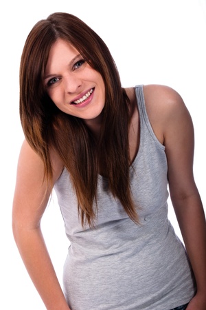 beautiful young woman looking very happyの写真素材