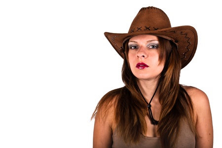 sexy young woman with cowboy hatの写真素材