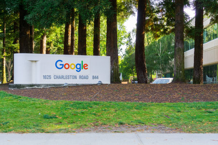 August 23, 2017 Mountain View/CA/USA - Google sign in front of one of the buildings located in the...