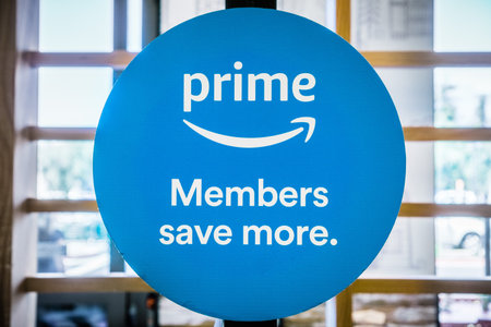Santa Clara / CA / USA - Amazon Prime Members save more sign displayed in a Whole Foods store in...