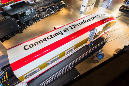 September 22, 2018 Sacramento / CA / USA - Aerial view of high speed train engine produced by...