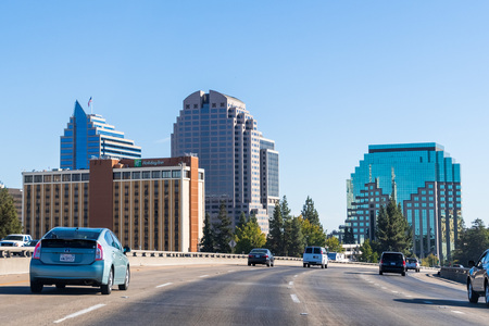 September 23, 2018 Sacramento / CA / USA - Sacramento skyline as seen when driving on the freeway close to the downtown areaのeditorial素材