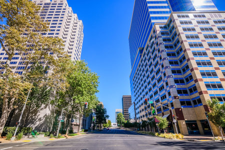 September 23, 2018 Sacramento / CA / USA - Street lined up with skyscrapers in downtown Sacramento
