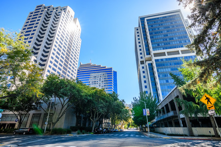 September 23, 2018 Sacramento / CA / USA - Street lined up with skyscrapers in downtown Sacramentoのeditorial素材