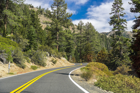 Driving through the Sierra mountains towards Sonora pass, Californiaの写真素材