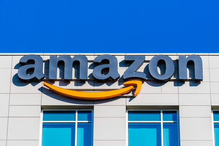 November 2, 2018 Sunnyvale / CA / USA - Amazon logo on the facade of one of their office buildings located in Silicon Valley, San Francisco bay areaのeditorial素材