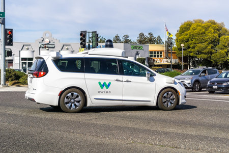 November 3, 2018 Mountain View / CA / USA - Waymo self driving car performing tests on a street in...