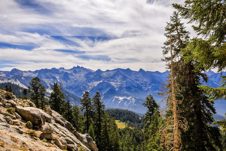Morning views on the way to Alta Peak in Sequoia National Park, Sierra Nevada mountains, Californiaの写真素材