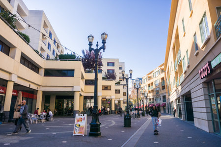 December 6, 2017 San Jose / CA / USA - Coffee shops and bars on a pedestrian street near the San...