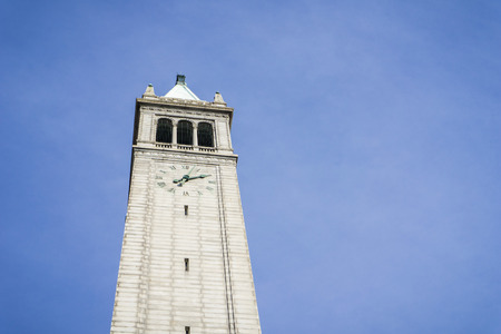 Sather tower (the Campanile) on a blue sky background, Berkeley, San Francisco bay, Californiaの写真素材