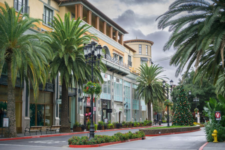 November 8, 2017 San Jose/CA/USA - Street in the European style inspired shopping district Santana...