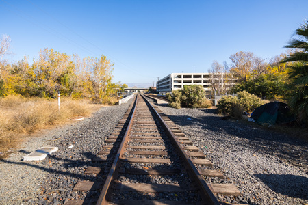 Railroad tracks in San Jose, south San Francisco bay area, Californiaの写真素材