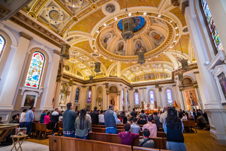 November 25, 2018 San Jose / CA / USA -  People attending mass at the Cathedral Basilica of St....