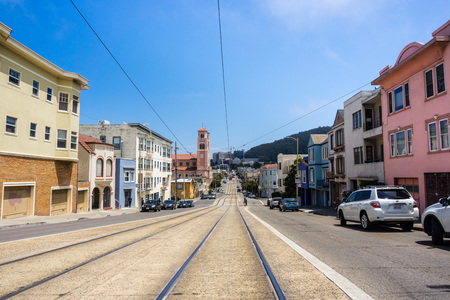 July 20, 2018 San Francisco / CA / USA - Street in the Inner Sunset neighborhood on the west part of the cityのeditorial素材