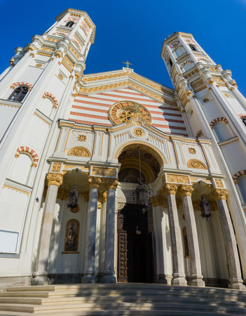 Entrance to the Orthodox Church St New Spiridon in downtown Bucharest, Romaniaの写真素材