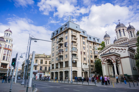 September 22, 2017 Bucharest/Romania - Tourists on Victoriei Avenue in downtown Bucharest