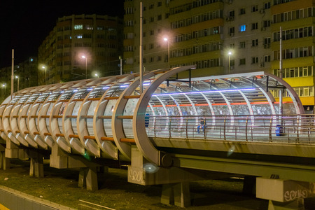 September 16, 2017 Bucharest/Romania - Tram station at nightのeditorial素材