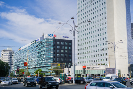 September 22, 2017 Bucharest/Romania - Office buildings in Victory Square (Piata Victoriei)のeditorial素材