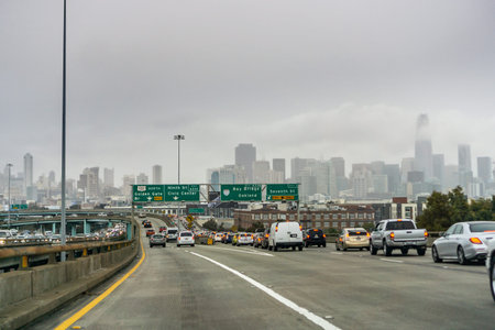 December 23, 2018 San Francisco / CA / USA - Driving on the freeway towards downtown San Francisco...
