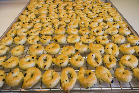 Freshly baked taralli with olivesの写真素材