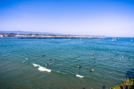 Santa Cruz bay on a calm day, Californiaの写真素材