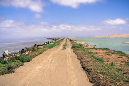 Levee on the shoreline of east San Francisco bay, Fremont, Californiaの写真素材