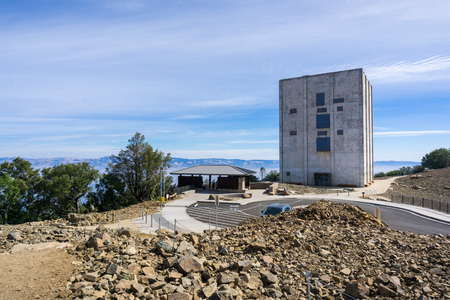 Restoration works of the area surrounding the Radar tower left standing on top of Mount Umunhum, Sierra Azul OSP, Santa Clara county, Californiaの写真素材