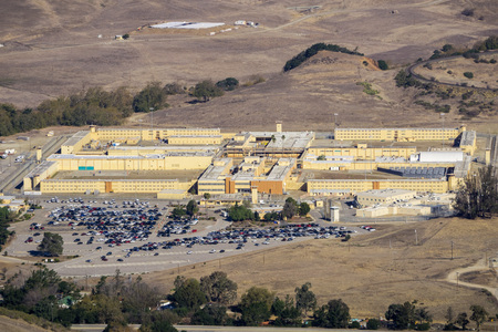 Aerial view of California Men's Colony, a male-only state prison located northwest of the city of San Luis Obispo, San Luis Obispo County, Californiaのeditorial素材