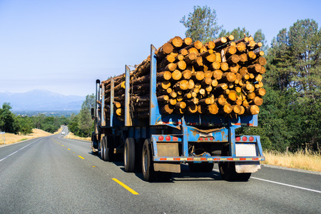 Truck transporting logs near Redding, Californiaの写真素材