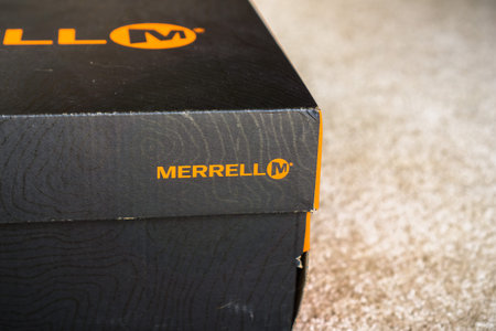 March 11, 2018 Sunnyvale / CA / USA - Close up of a box of Merrell boots