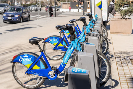 February 21, 2018 San Jose / CA / USA - Ford GoBike is a regional public bicycle sharing system in...