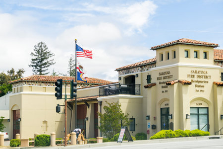 April 26, 2017 Saratoga/CA/USA - Saratoga Fire Department building on a sunny dayのeditorial素材