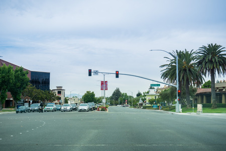 August 3, 2017 Sunnyvale/CA/USA - Driving on El Camino Real on a cloudy dayのeditorial素材