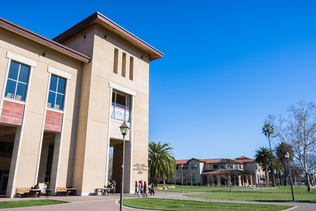 February 17, 2018 Santa Clara / CA / USA - People visiting Santa Clara University campus on a sunny day, south San Francisco bay areaのeditorial素材