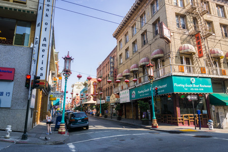 September 5, 2017 San Francisco/CA/USA - Street decorated with lanterns in Chinatown districtのeditorial素材