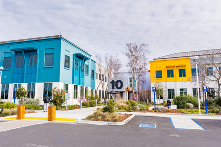 February 20, 2018  Menlo Park / CA / USA - Facebook headquarters located in the company's main campus in Silicon Valley, San Francisco bay areaのeditorial素材