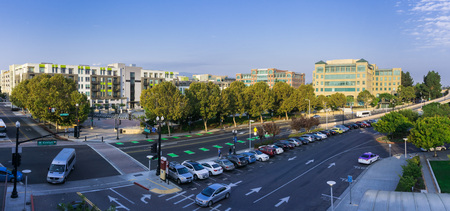 September 5, 2017 Sunnyvale/CA/USA - Panoramic aerial view of downtown Sunnyvale in the morning; south San Francisco bay areaのeditorial素材