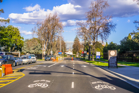 February 12, 2018 Mountain View / CA / USA - Entrance road to NASA Ames Research Center located in south San Francisco bay areaのeditorial素材