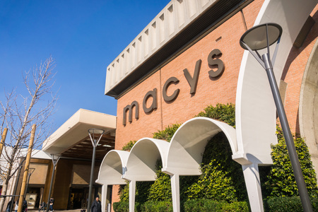 December 7, 2017 Palo Alto / CA / USA - Macy's Logo on the facade of the store located in the upscale open air Stanford Shopping Mall, San Francisco bay, Californiaのeditorial素材
