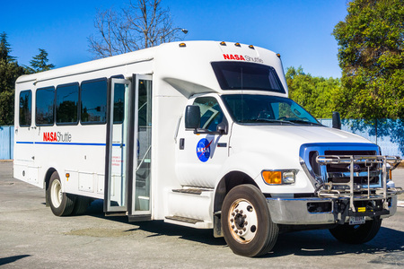 February 12, 2018 Mountain View / CA / USA - Shuttle used for carrying visitors around NASA Ames Research Center during a NASA social eventのeditorial素材