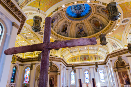 February 21, 2018 San Jose / CA / USA - Interior of the Cathedral Basilica of St. Joseph, a large Roman Catholic church located in Downtown San Jose, San Francisco bay areaのeditorial素材