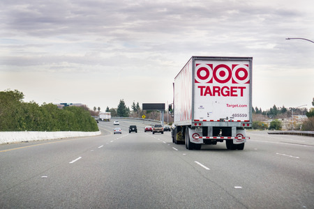 December 31, 2017 Sacramento / CA / USA - Target delivery truck driving on the freewayのeditorial素材