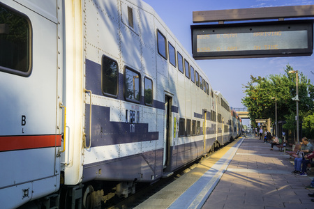 September 5, 2017 Sunnyvale/CA/USA - Local train about to depart the train station in south San Francisco bayのeditorial素材