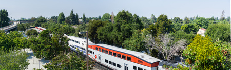 September 5, 2017 Sunnyvale/CA/USA - Aerial view of a Caltrain in south San Francisco bayのeditorial素材