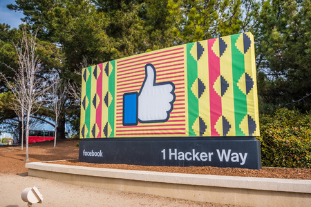 February 20, 2018 Menlo Park / CA / USA - Facebook corporate headquarters campus sign in Silicon Valley supporting black history month, San Francisco bay areaのeditorial素材