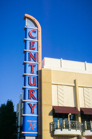 December 3, 2017 Redwood City / CA / USA - Redwood Downtown 20 and XD Century Theaters sign, San Francisco bay areaのeditorial素材