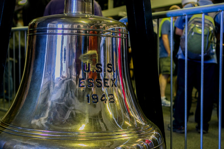October 7, 2017 San Francisco/CA/USA - The brass bell of the USS Essex an amphibious assault ship moored at Pier 30のeditorial素材