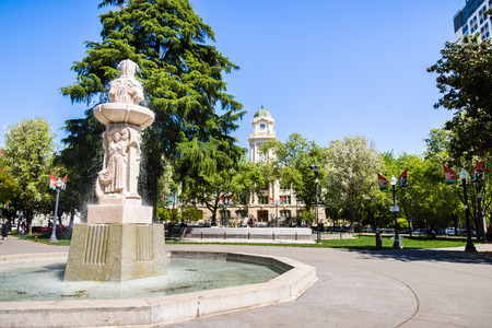 April 14, 2018 Sacramento / CA / USA - Cesar Chavez Plaza situated in front of the City Hall buildingのeditorial素材