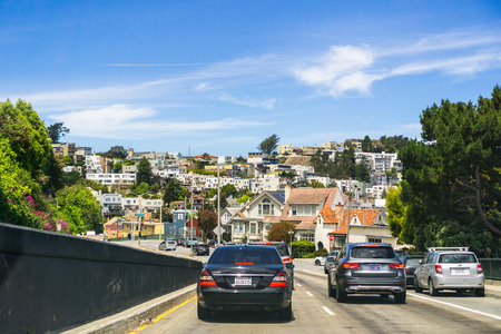 May 6, 2018 San Francisco / CA / USA - Driving on the streets of San Francisco through a residential  neighborhoodのeditorial素材