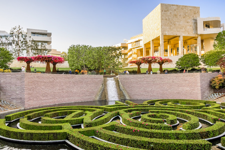 June 8, 2018 Los Angeles / CA / USA - Robert Irwin's Central Garden at Getty Center at sunsetのeditorial素材